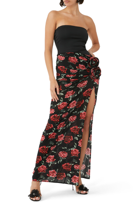 Draped Floral Maxi Skirt